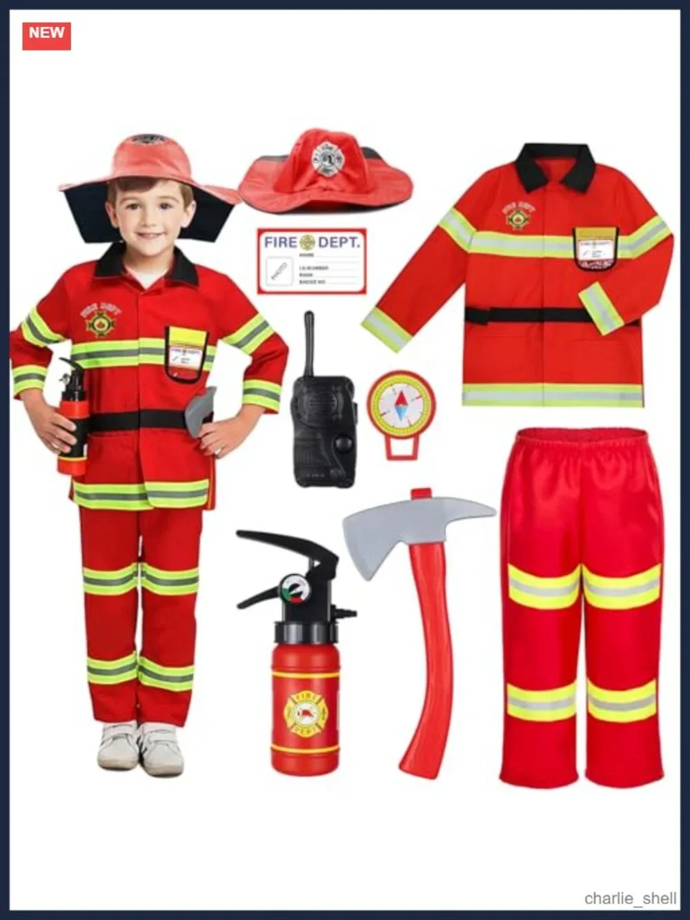 Kids Firefighter Costume Set 8pc Fireman Outfit Pretend Play Dress Up